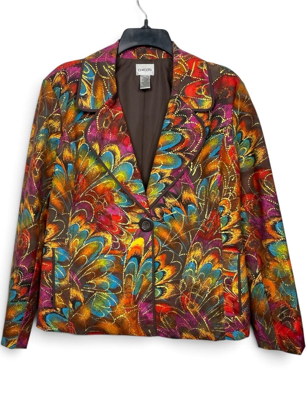 Beautiful Chico's Multicolor Patterned Women's Blazer Jacket cotton blend size 2